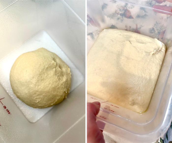 Dough before and after fermentation