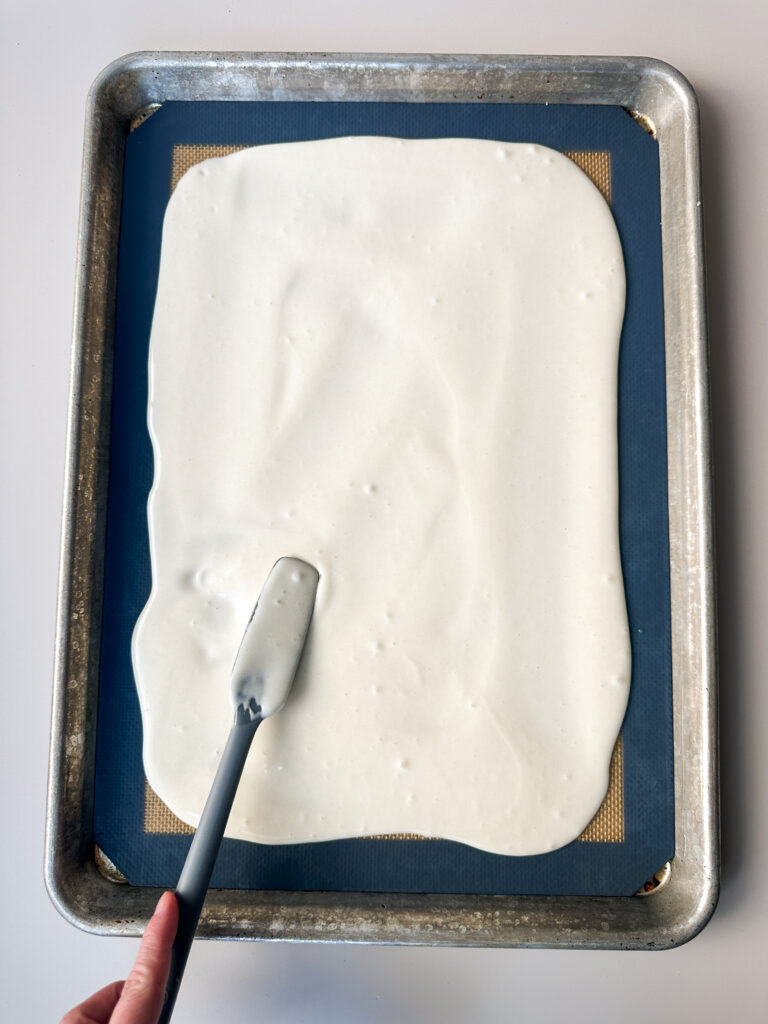 Spread thinly on the baking sheet