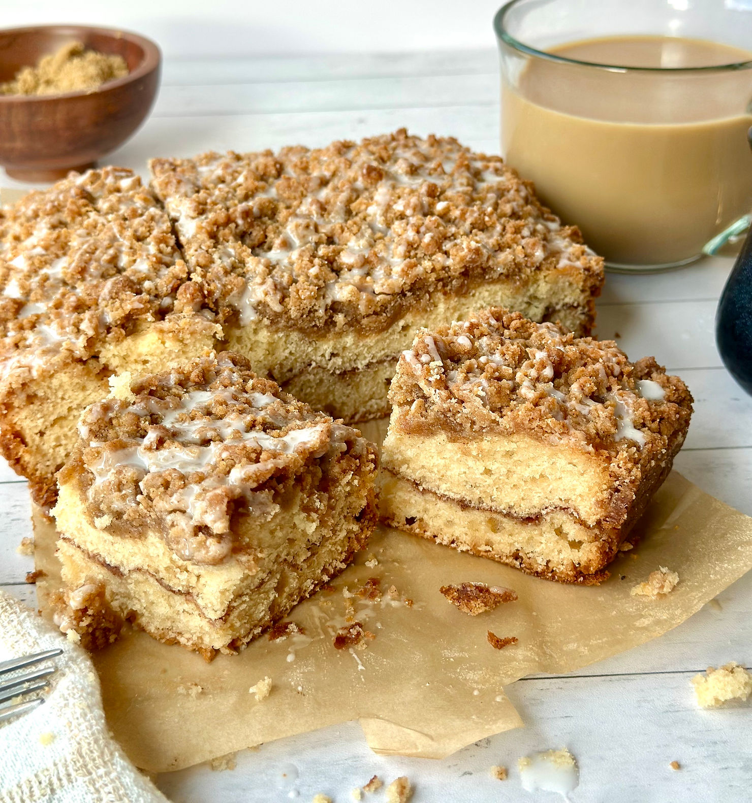 Cinnamon sugar ripples through this coffee cake