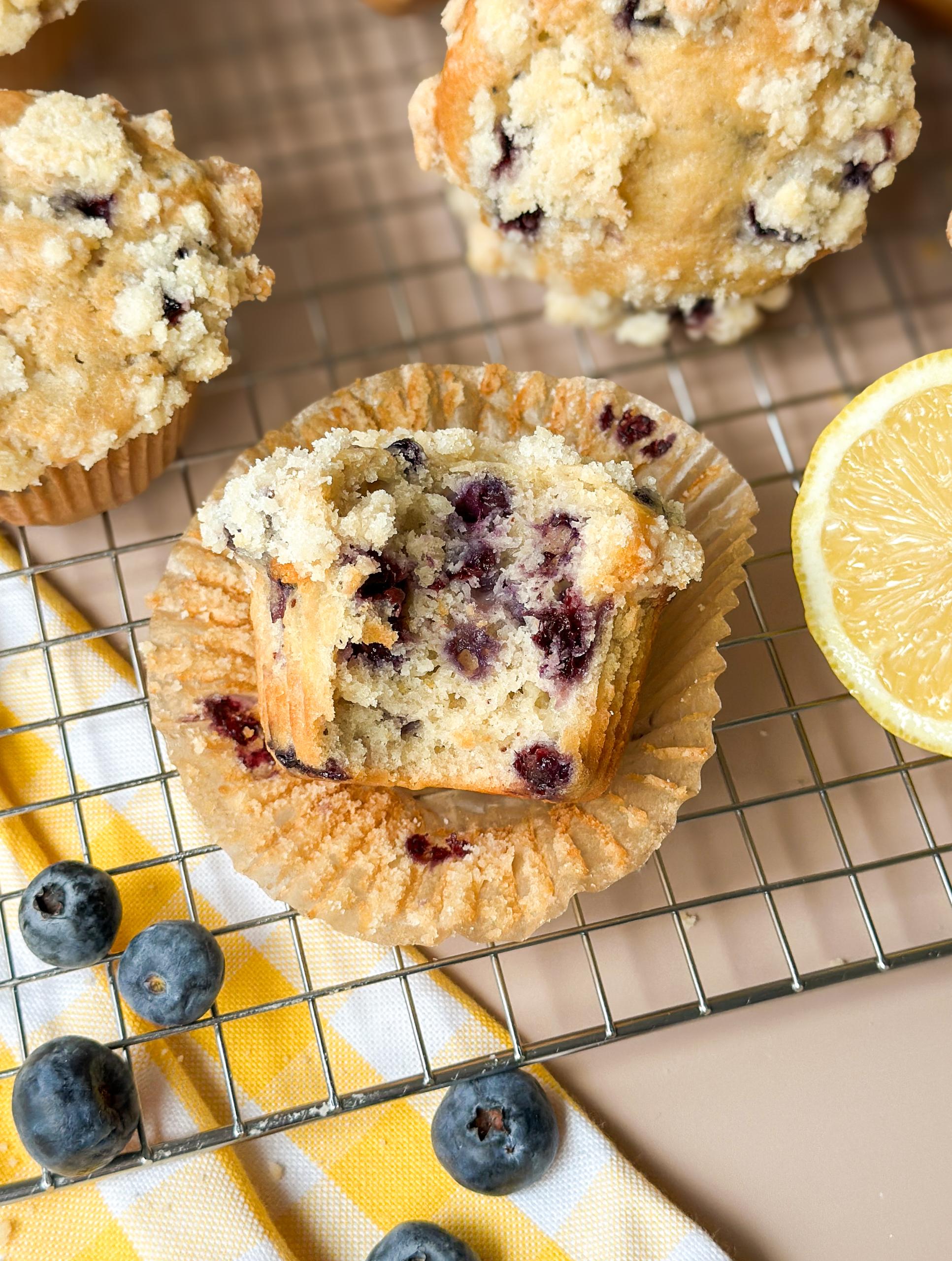 Sourdough Blueberry Lemon Crumble Muffins
