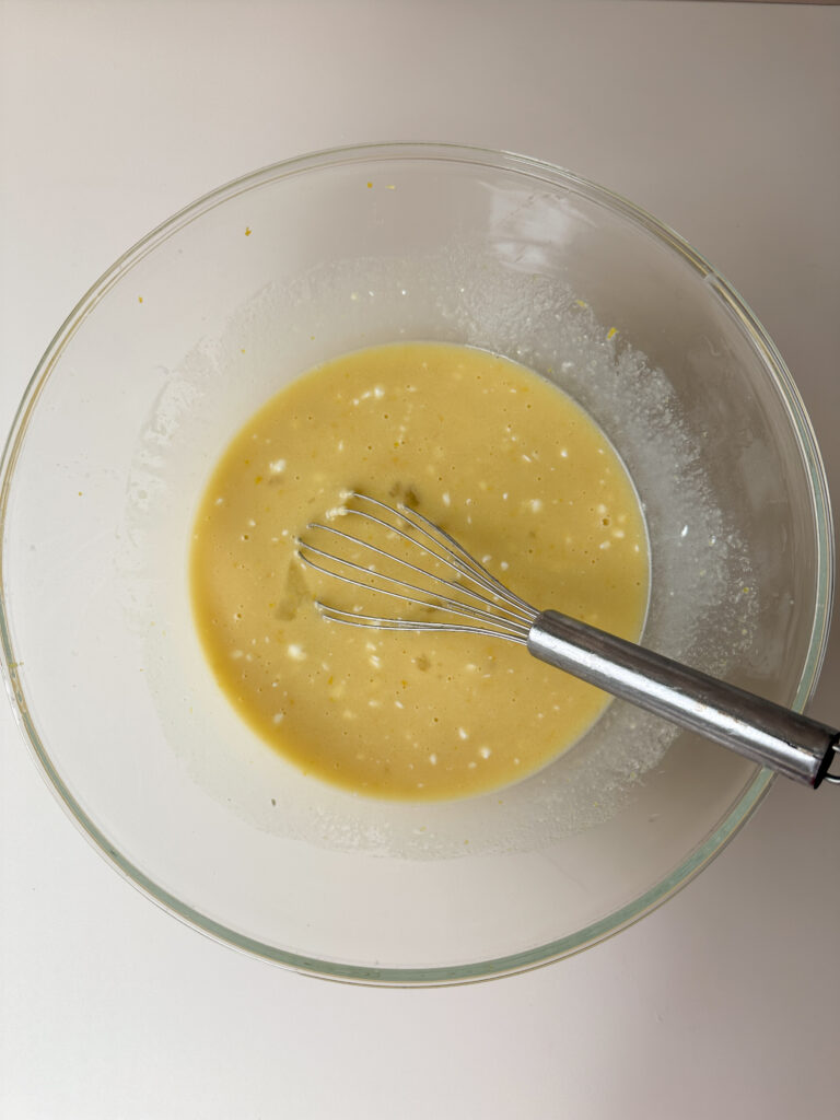 Whisk together ingredients until mostly mixed