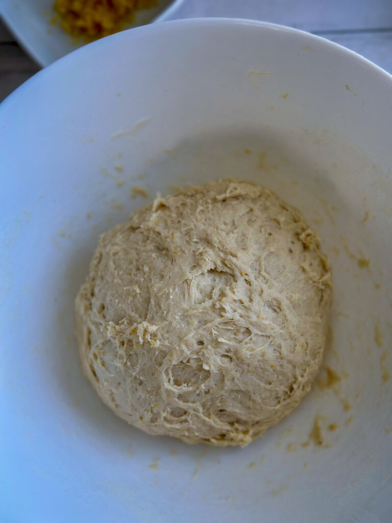 Add the dry ingredients and mix to form a shaggy dough