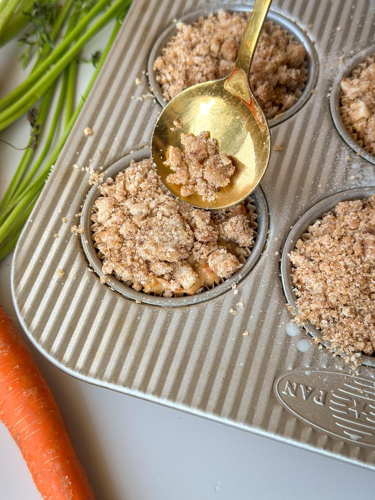 Sprinkle muffin tops with crumble
