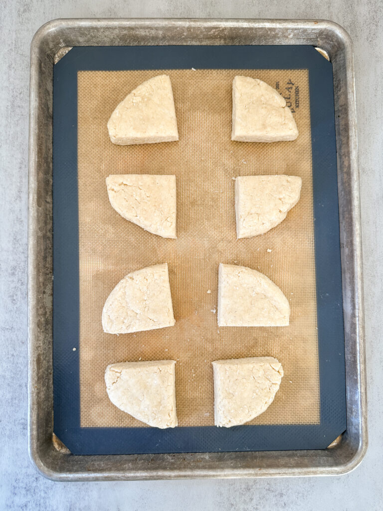 Cut the scones and line them on the baking sheet