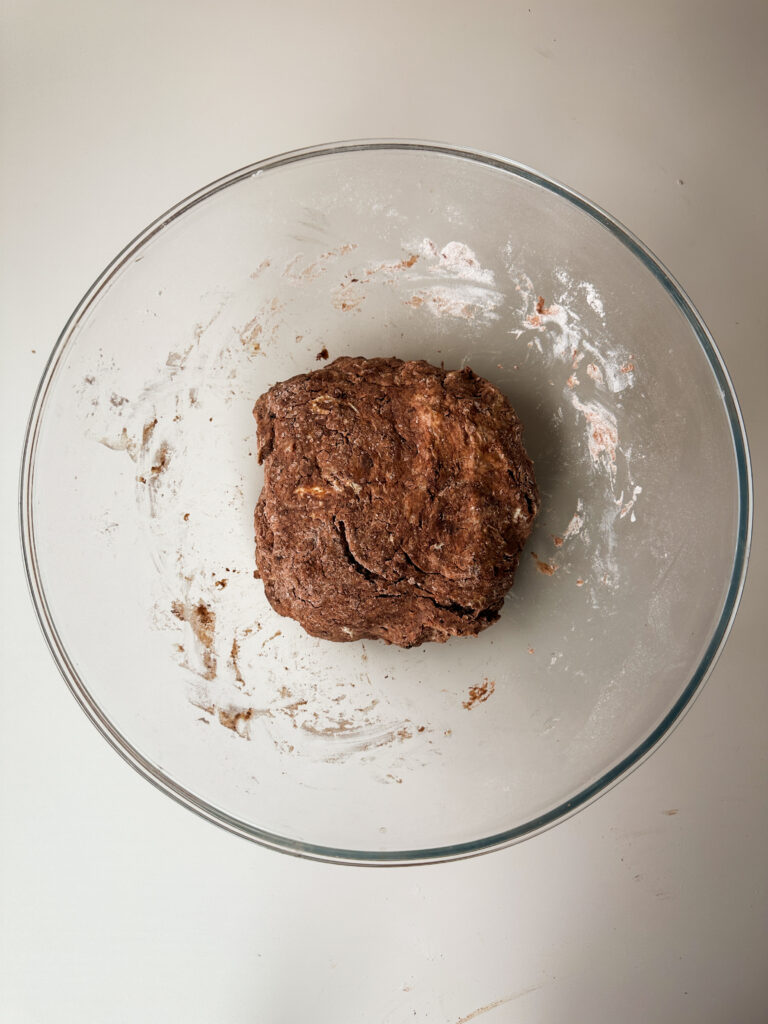 Add the wet ingredients and bring the dough into a rough ball