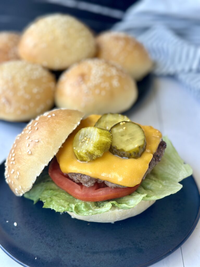 hamburger made with sourdough brioche buns