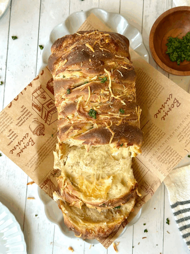 Fresh baked sourdough garlic rosemary pull-apart loaf