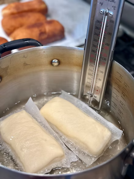 Fry donuts flipping ever 30 seconds until they reach a deep golden color