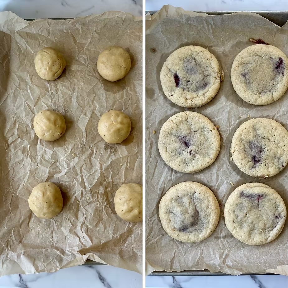 Cookies before and after baking