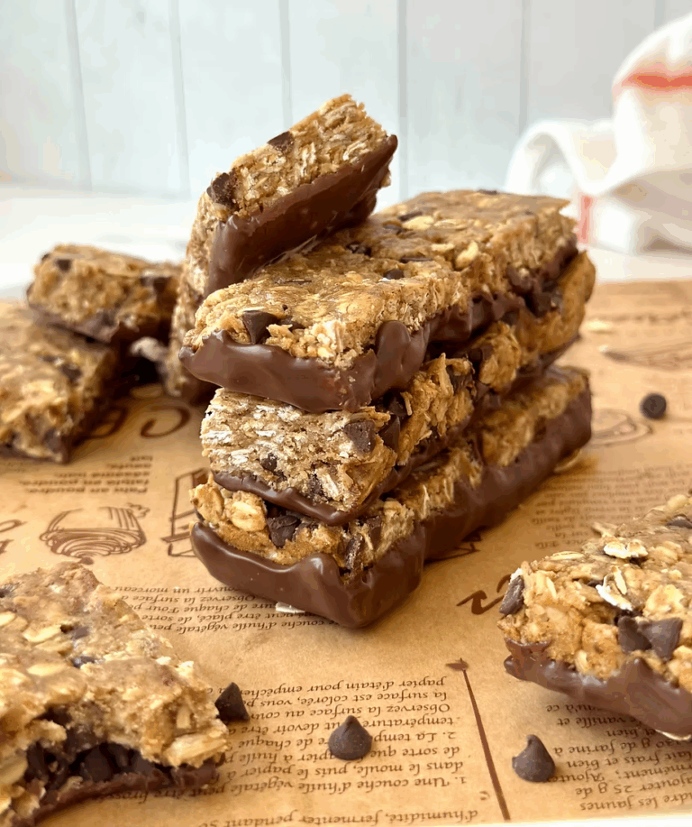 Chewy PB Chocolate-Dipped Sourdough Protein Bars