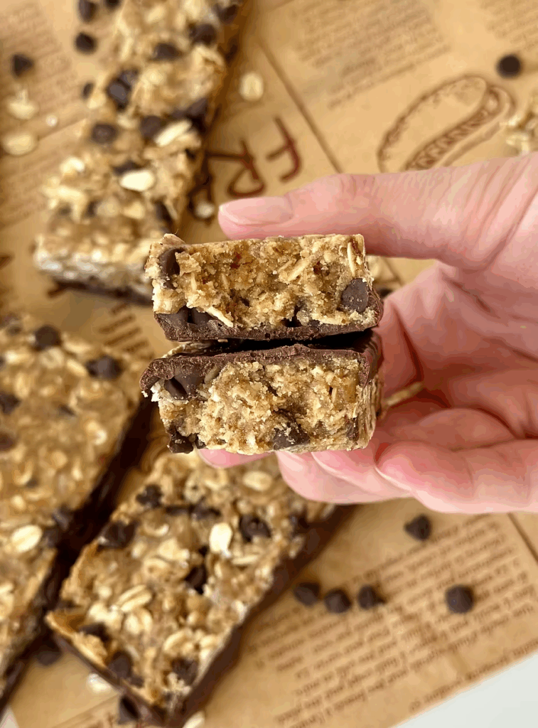 Chewy PB Chocolate-Dipped Sourdough Protein Bars