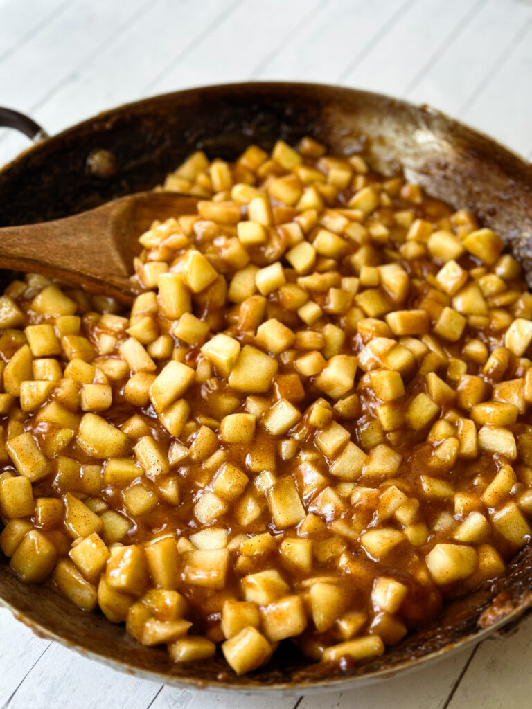 Apples should be tender and sauce should be thick when filling is done. 