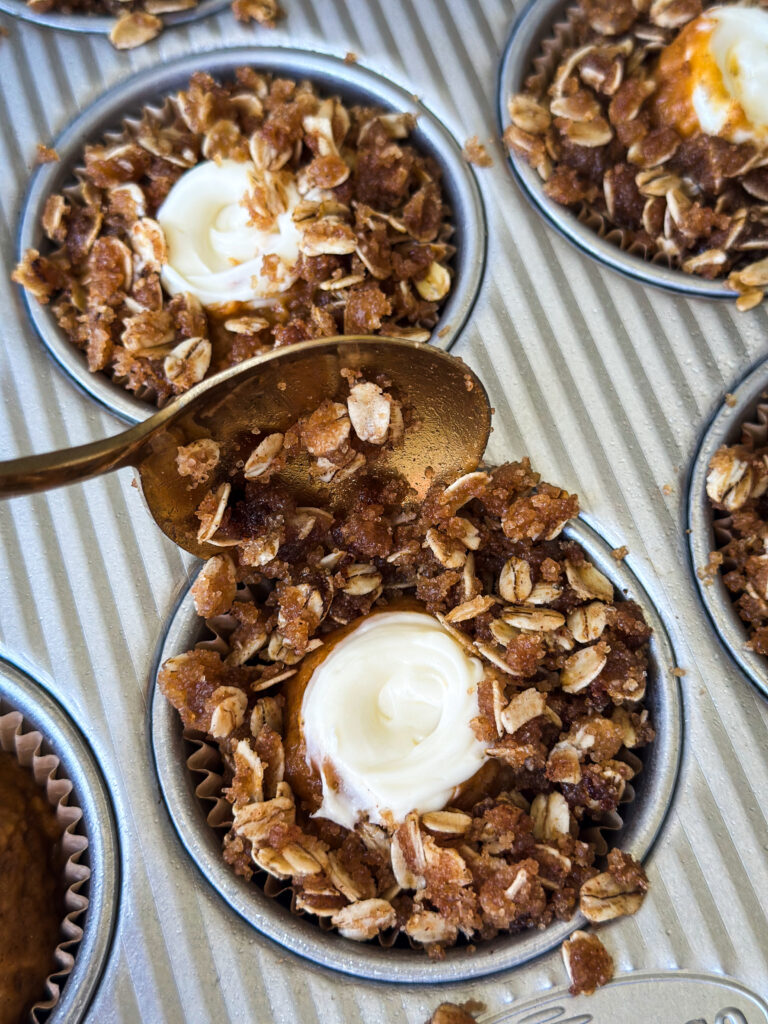 Add oat crumble to edges of the muffin.