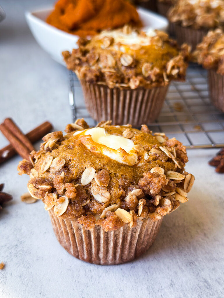 Sourdough Pumpkin Cream Cheese Muffins (with oat crumble!)
