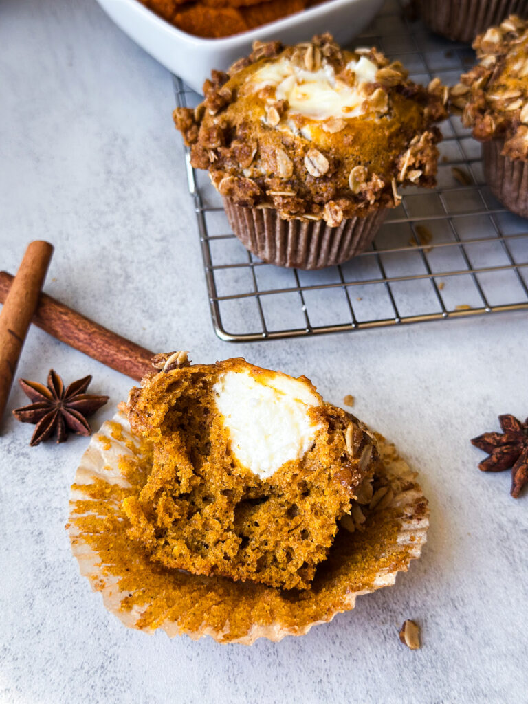 Sourdough Pumpkin Cream Cheese Muffins (with oat crumble!)