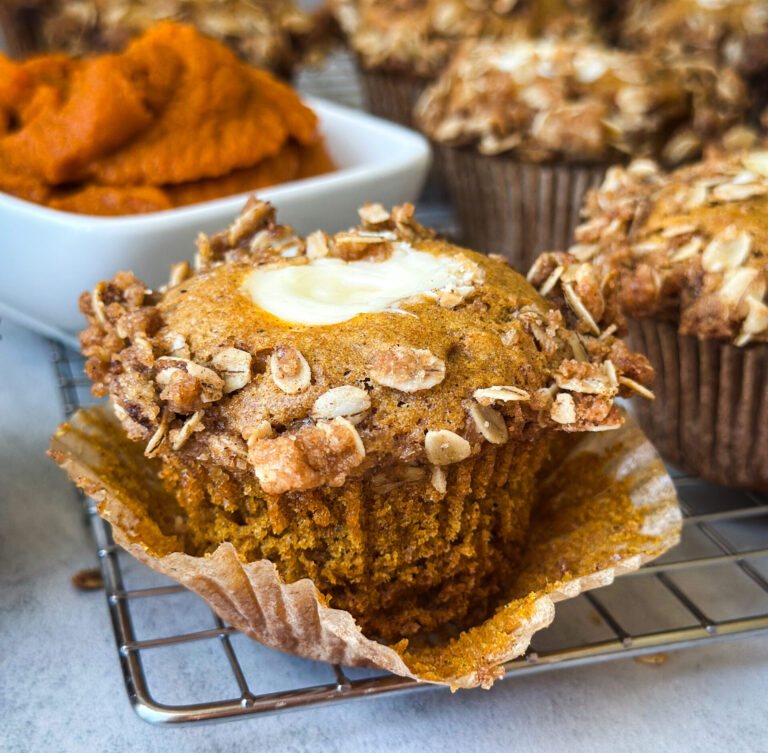 Sourdough Pumpkin Cream Cheese Muffins (with oat crumble!)