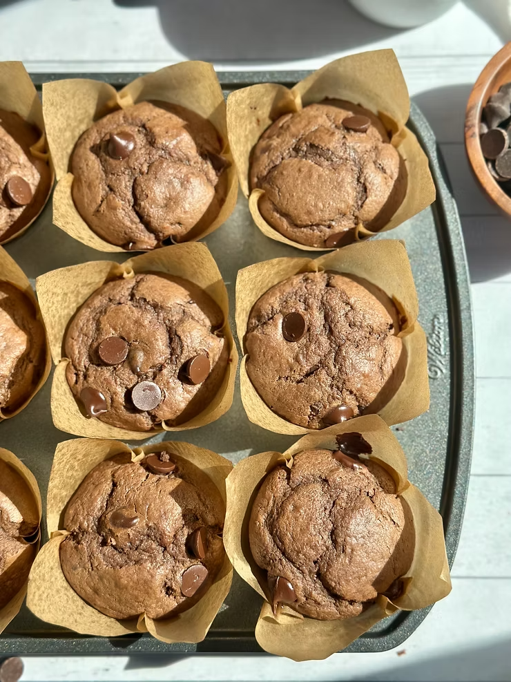Long-Fermented Sourdough Brown Butter Double Chocolate Espresso Muffins