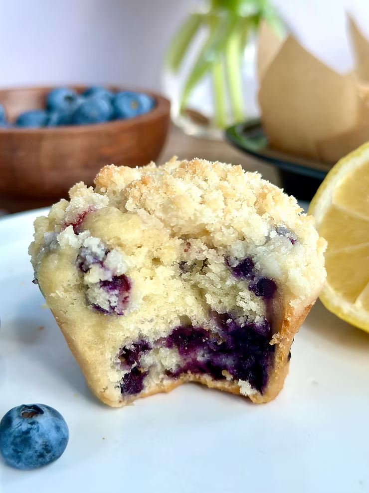 Long-Fermented Sourdough Blueberry Lemon Streusel Muffins