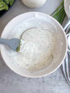 Mix dip until smooth. Adjust with liquid if needed.