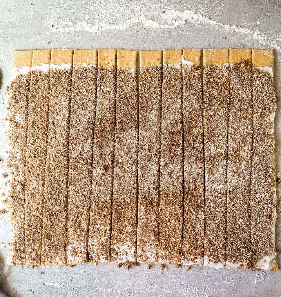 Cut dough into even 1 1/4 inch strips