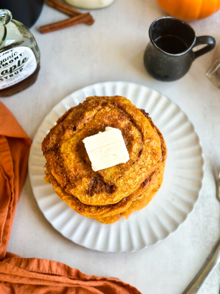 Sourdough Pumpkin Cinnamon Roll Pancakes
