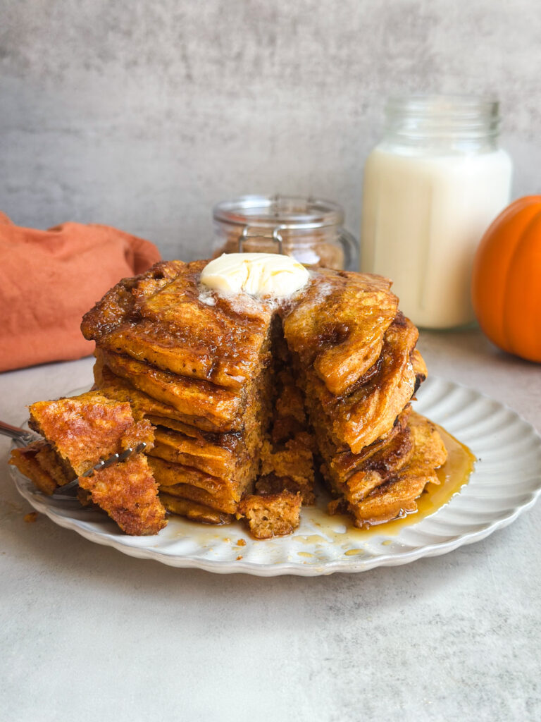 Sourdough Pumpkin Cinnamon Roll Pancakes