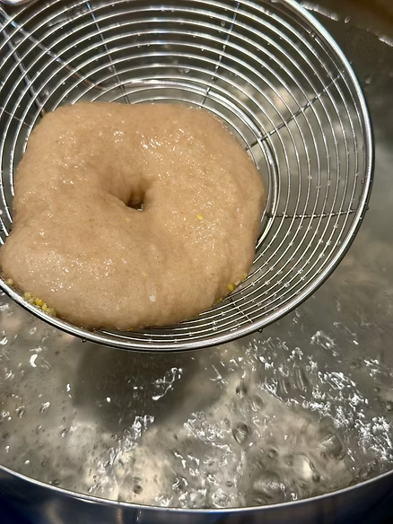 Boil bagels 3 minutes then strain from water