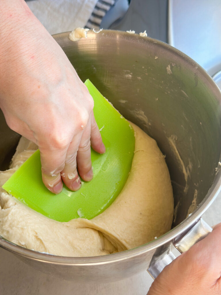 Scrape edges with a dough spatula to make sure everything is getting mixed