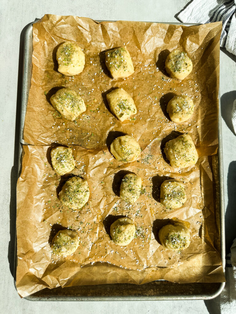 Top with ranch seasoning and pretzel salt
