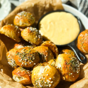 Sourdough Cheese-Stuffed Ranch Pretzel Bites (with creamy queso dip)