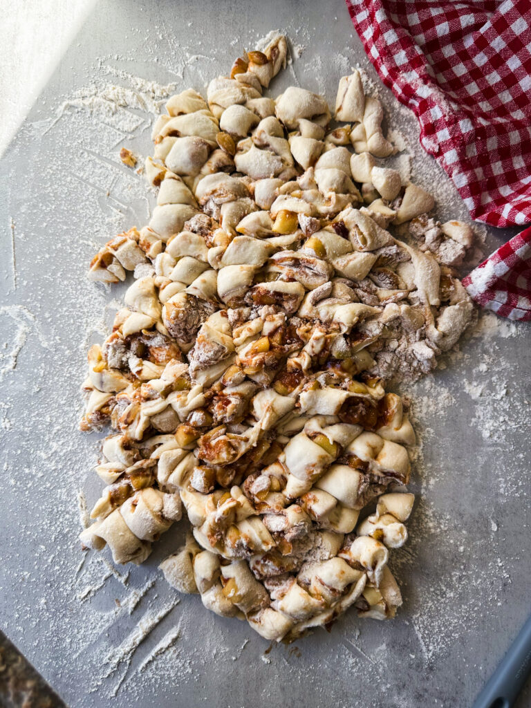 Cut up any large pieces to make sure the apple filling is well marbled.