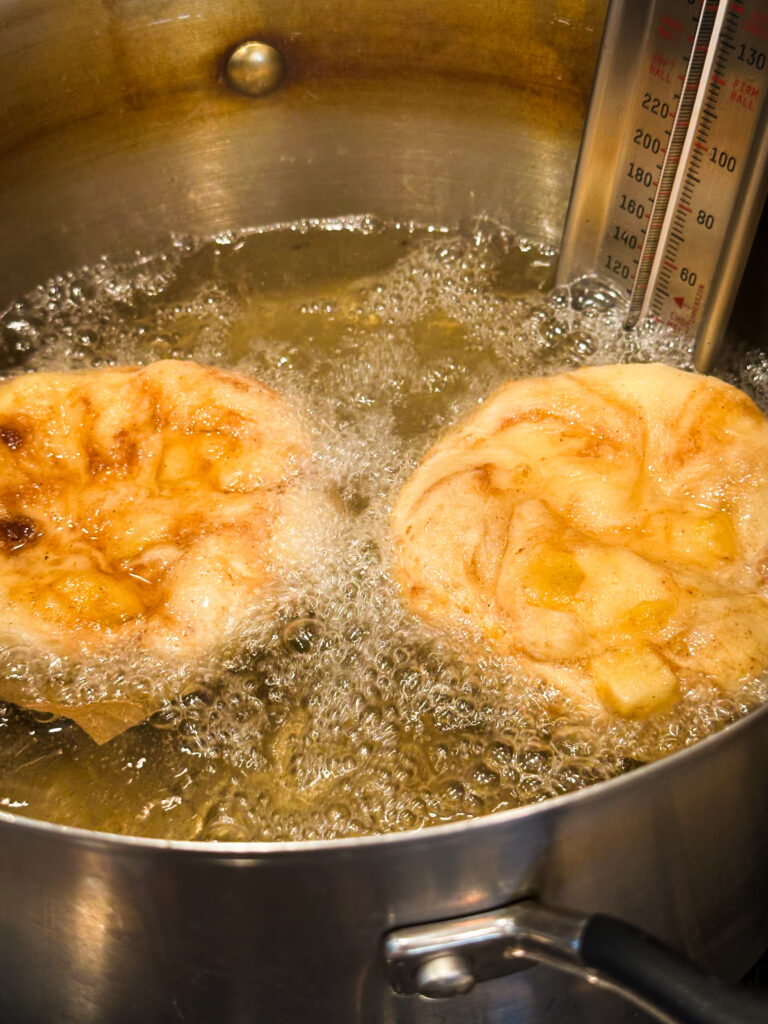 Fry donuts for 30 seconds to 1 minute on the 1st side