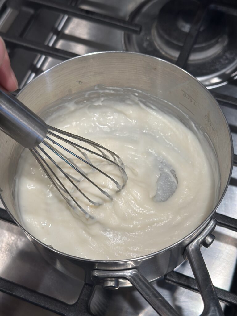 Tangzhong is ready when it thickens to a pudding like consisitency