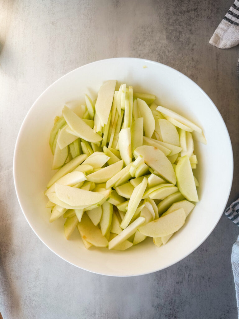 Peel and chop apples