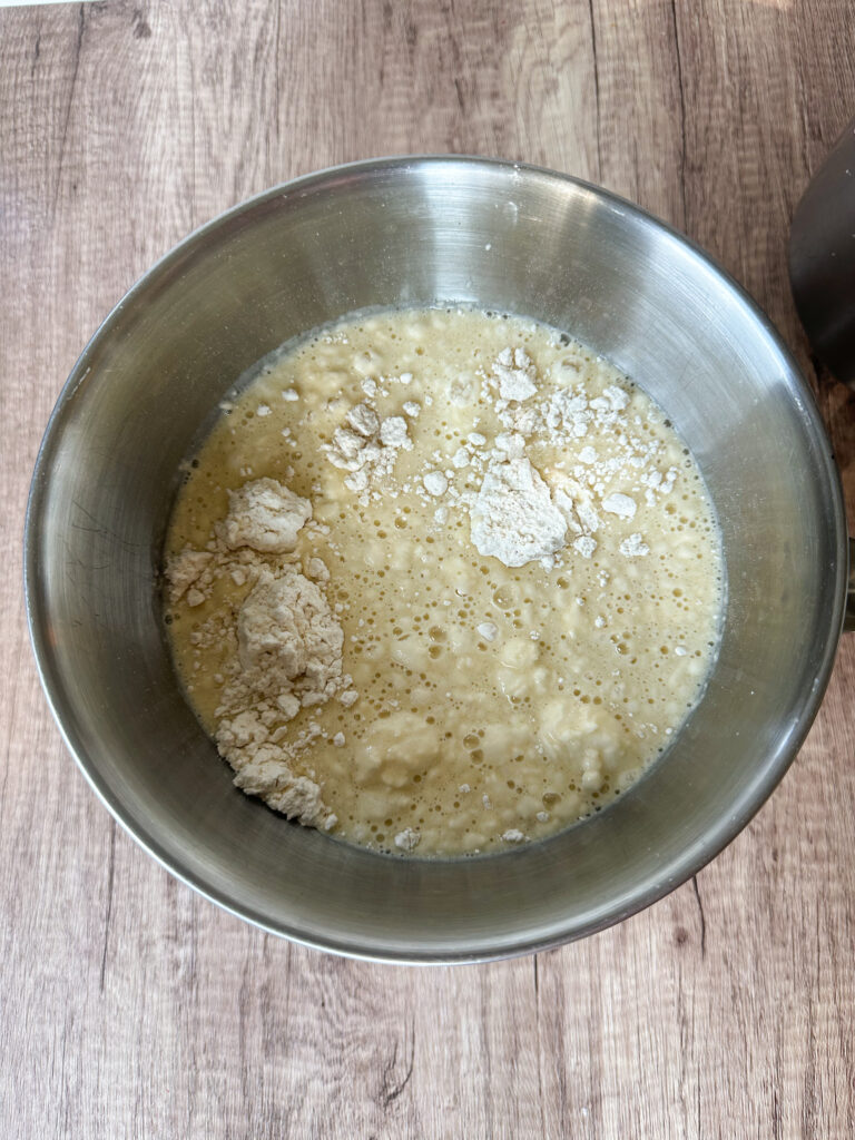 Add milk mixture to flour and salt