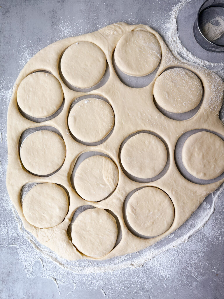 Cut out 12 round donuts