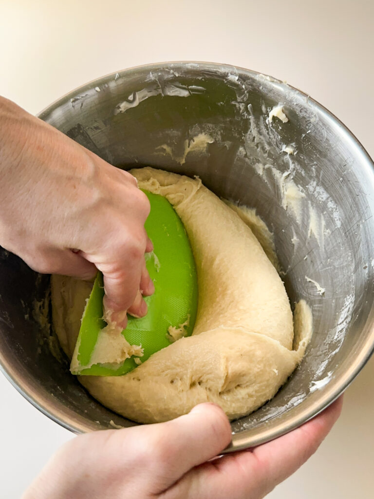 Scrape edges with a dough spatula to make sure everything is getting mixed