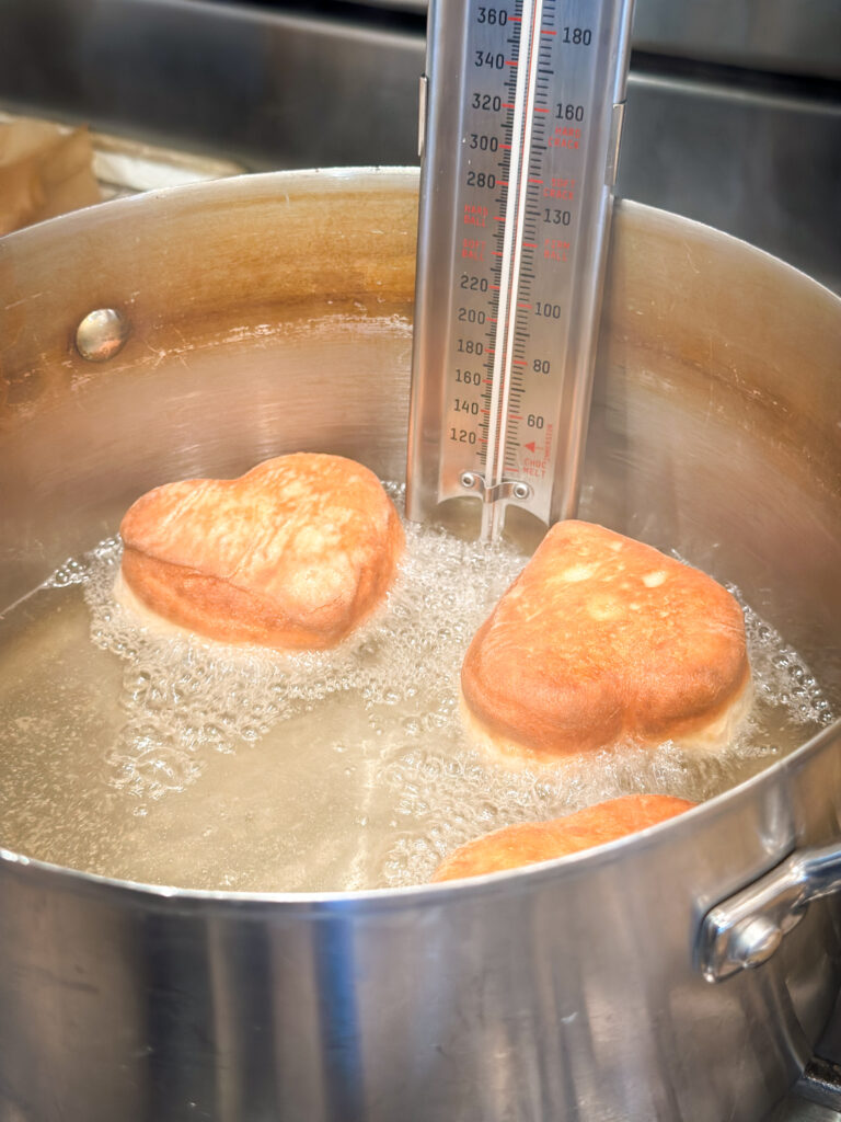 Fry until donuts are golden brown