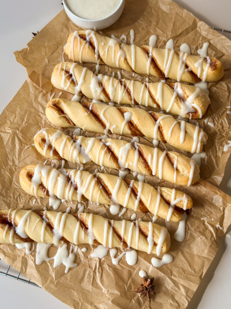 Drizzle glaze over warm twists