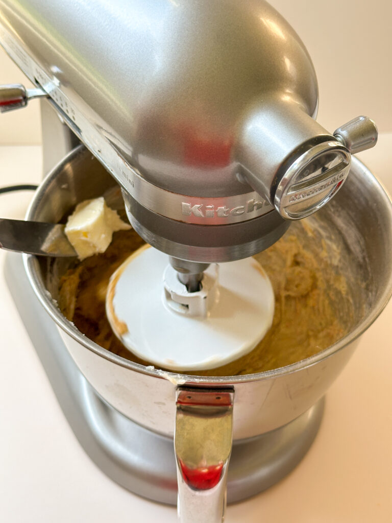 Add dry ingredients and mix then work in the butter