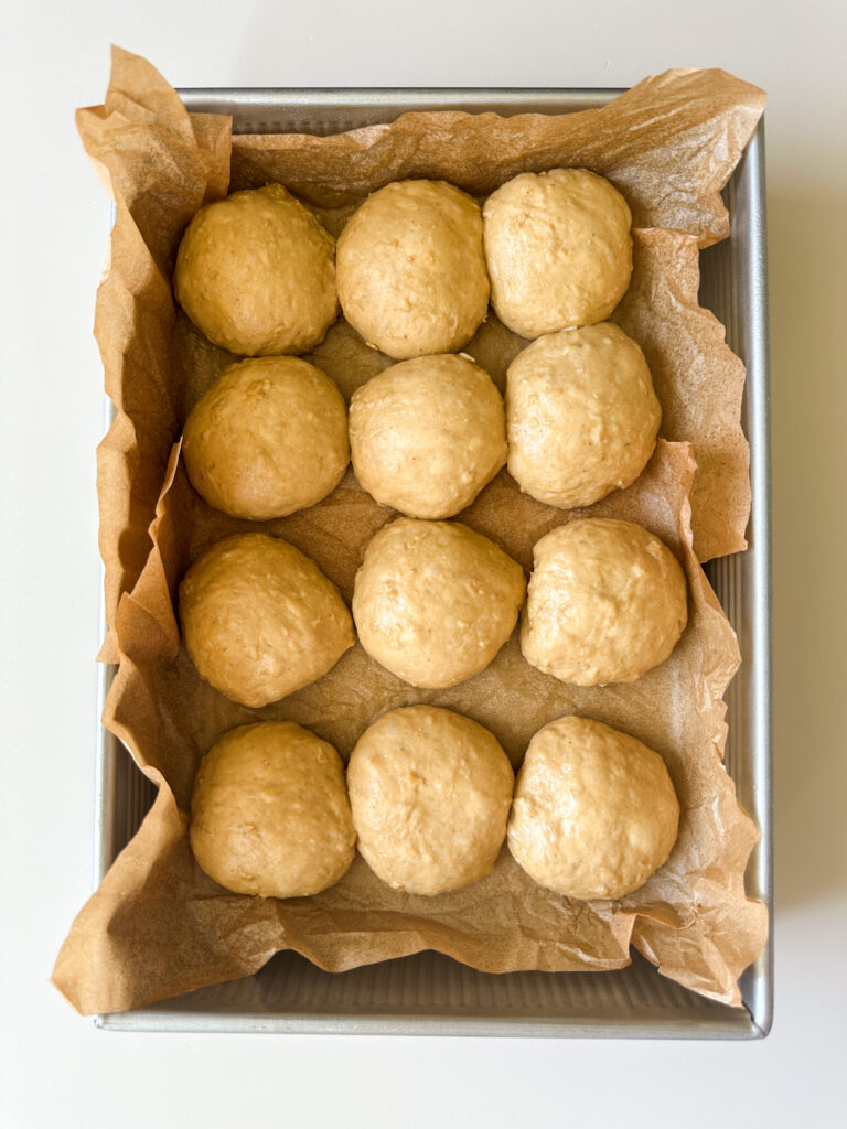Line the rolls into the prepared pan