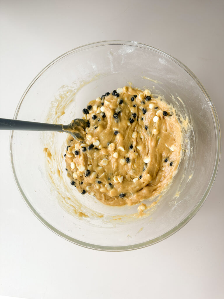 Fold in the blueberries and white chocolate