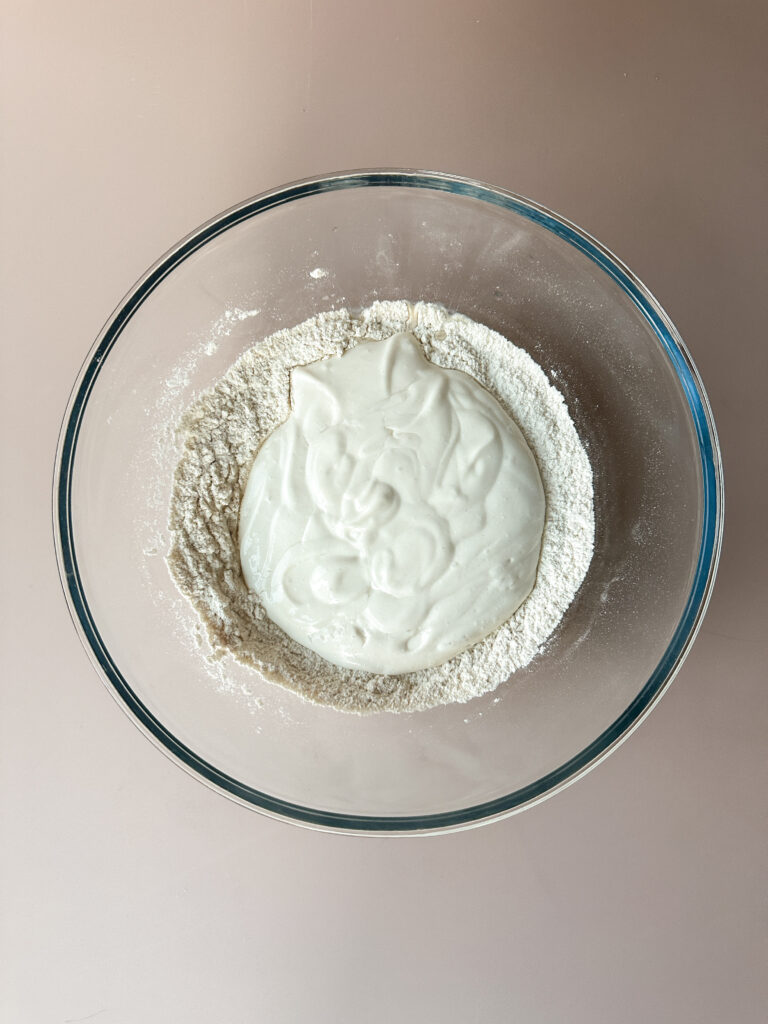 Blend the wet ingredients and add to the dry