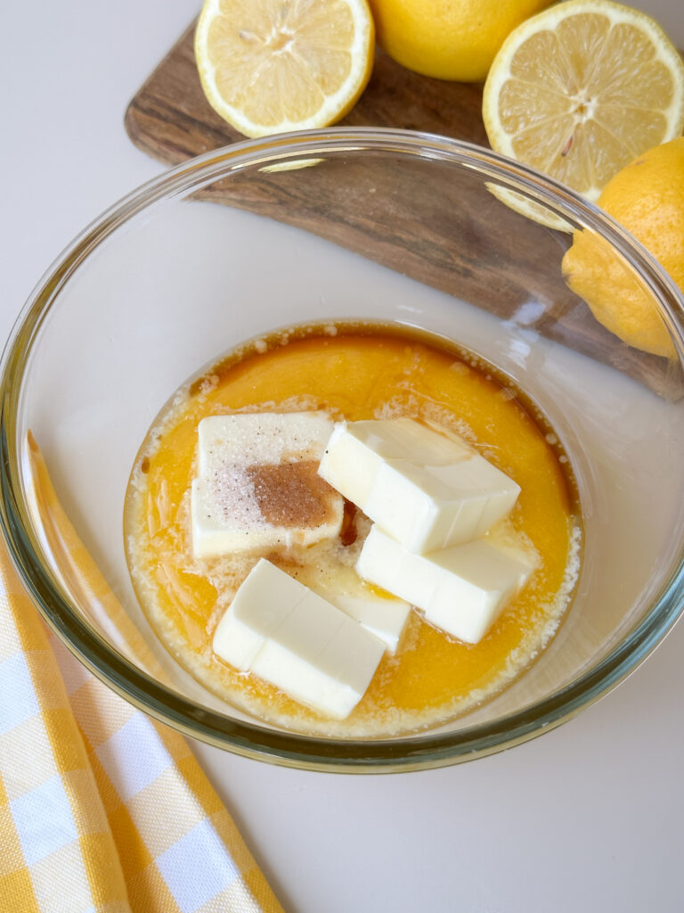 Add butter, vanilla, and salt to the curd