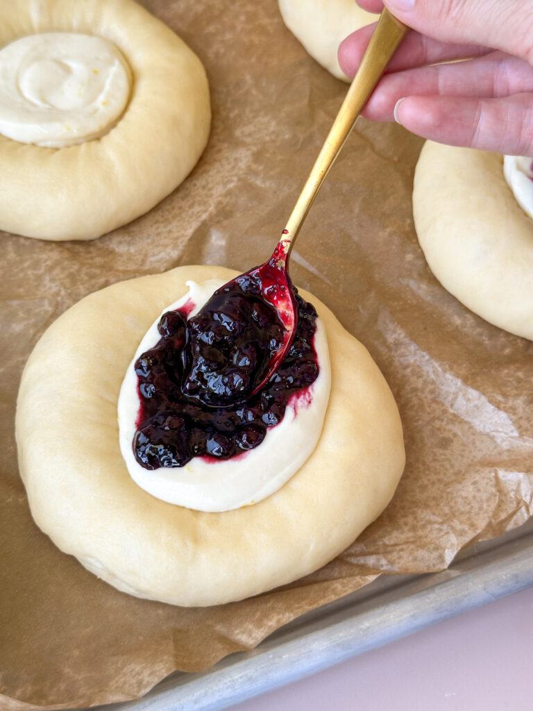 Spoon the blueberry compote into the centers